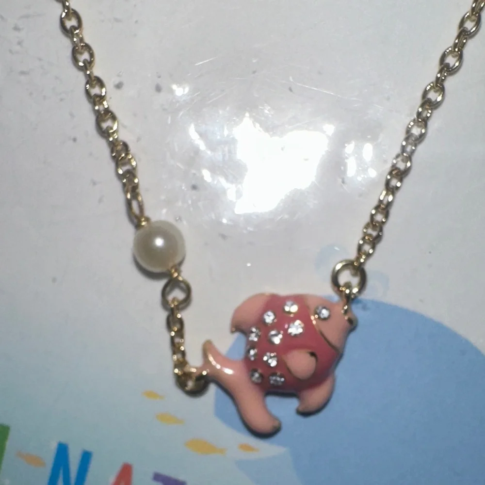 Pink Fish Bling Necklace with little pearl